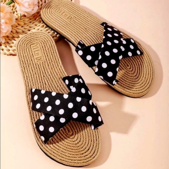 Shoes - Espadrille Summer Polka Dot Strap Slide Sandals